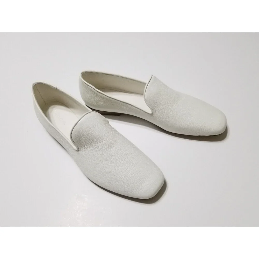 NIB Vince Bray White Leather Flat Loafer Smoking Slipper Size 6.5, 8, 8.5 $295